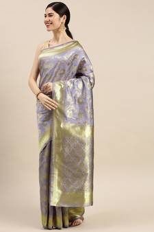 Lavender Woven Banarasi silk blend Saree With Blouse