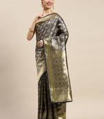 Blue Woven Banarasi silk blend Saree With Blouse