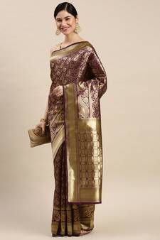 Purple Woven Banarasi silk blend Saree With Blouse