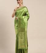 Green Woven Banarasi silk blend Saree With Blouse