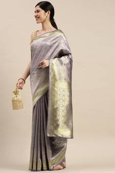 Lavender Woven Banarasi silk blend Saree With Blouse