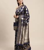 Blue Woven Banarasi silk blend Saree With Blouse