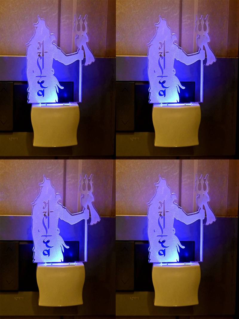 3D Illusion Mahadev Shadow With Trident LED Plug & Play Wall Lamp , Pack Of 4
