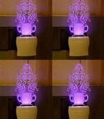 Acrylic 3D Illusion Attractive Flower Pot LED Plug & Play Wall Lamp, Pack Of 4