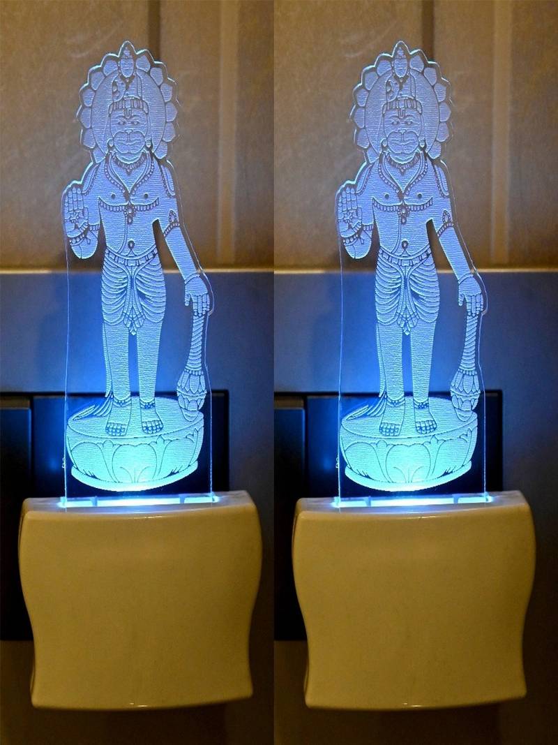 3D Illusion Blessing Shree Hanuman LED Plug & Play Wall Lamp, Pack Of 2