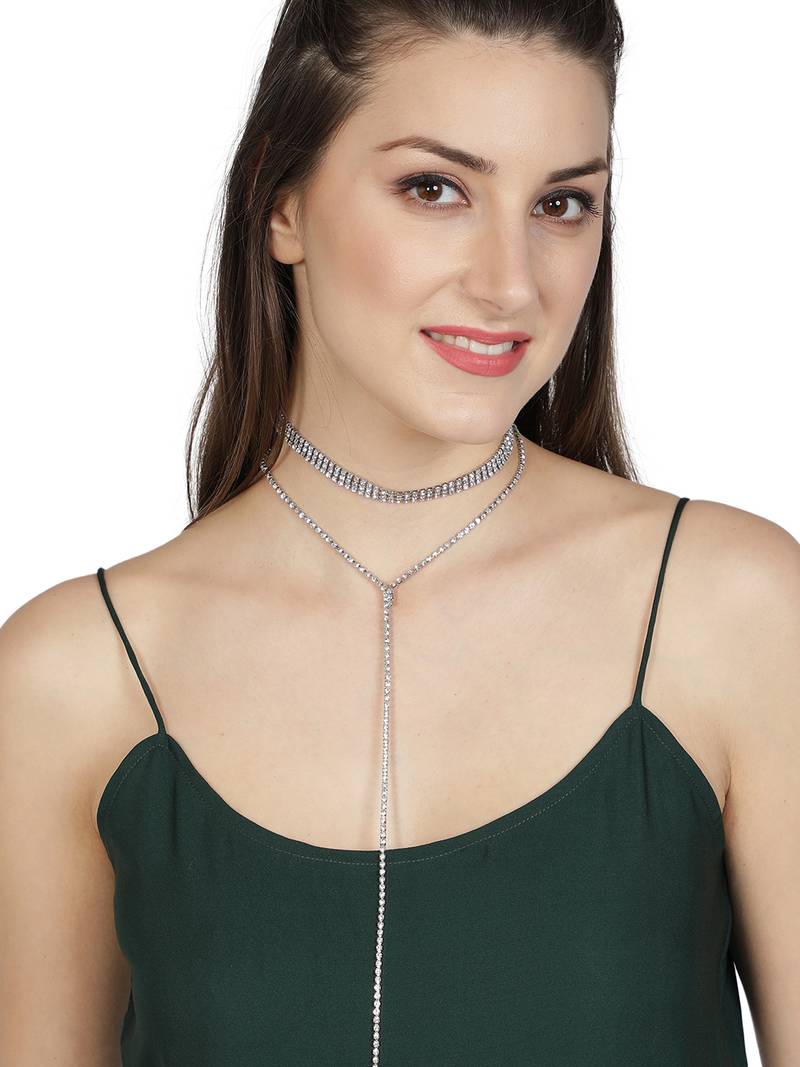 AQUASTREET Silver Plated Tasselled Choker Necklace