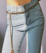 AQUASTREET Black Flannel Woven Chunky Metallic Waist Chain Belt For Women And Teen Girls