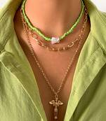 AQUASTREET Gold Plated  Green Beaded Layered Necklace