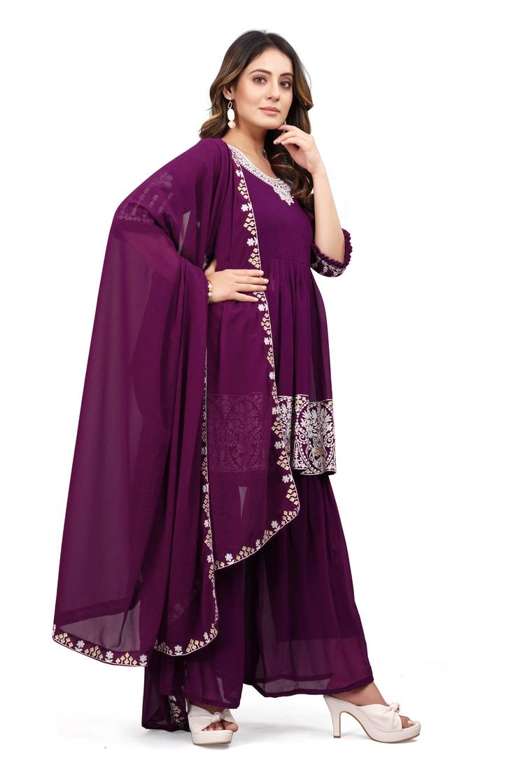 Women Kurta, Sharara and Dupatta Set Georgette