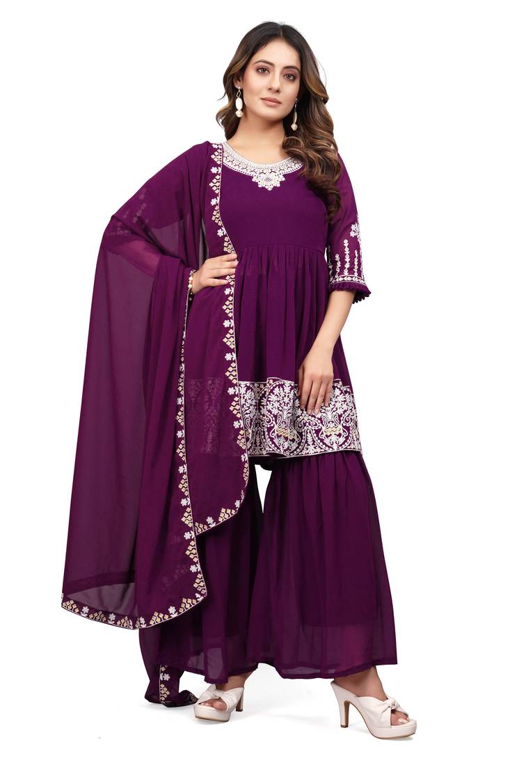 Women Kurta, Sharara and Dupatta Set Georgette