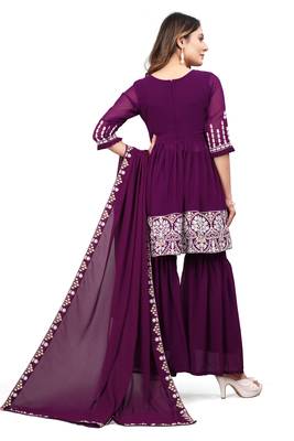 Women Kurta, Sharara and Dupatta Set Georgette 4