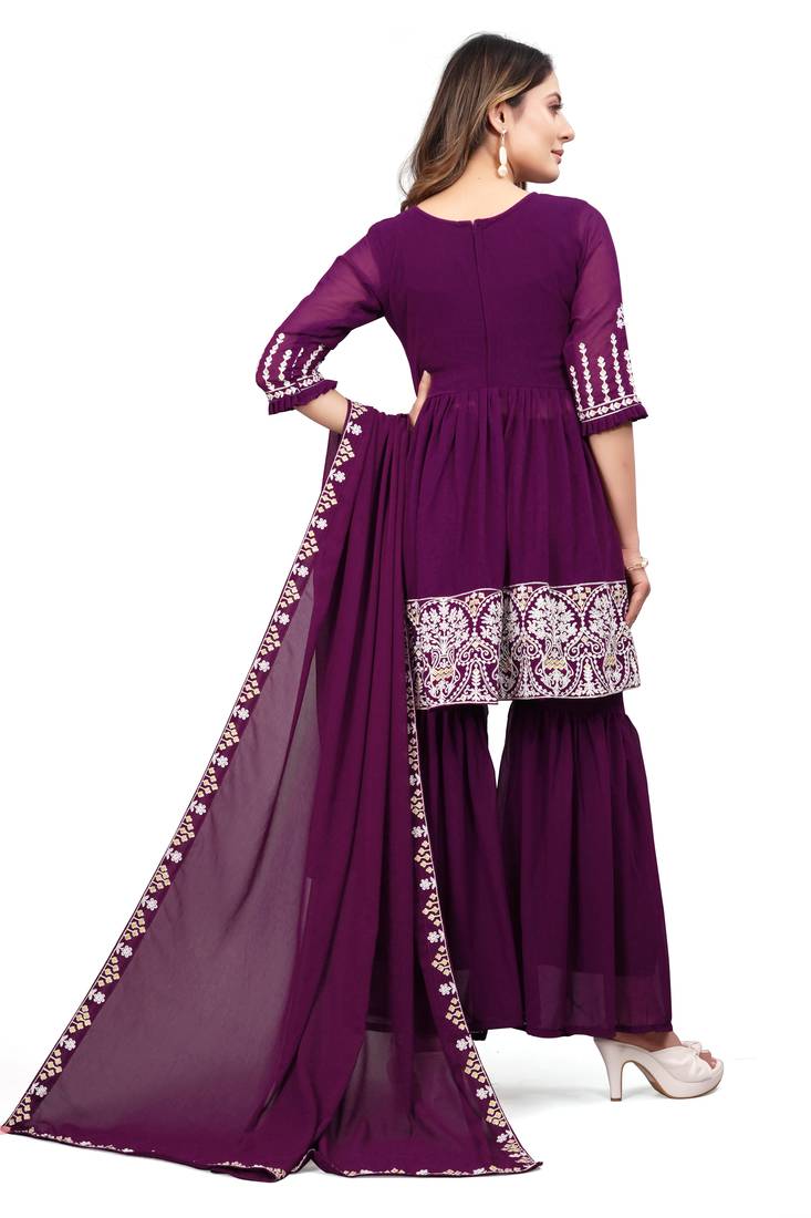 Women Kurta, Sharara and Dupatta Set Georgette