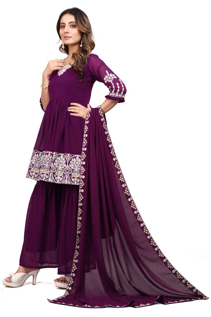Women Kurta, Sharara and Dupatta Set Georgette