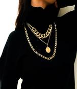 AQUASTREET Layered Golden Coin Chain Boho Jewelry Chunky Curb Chain Thick Necklace Alloy