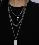 AQUASTREET Men Silver Toned Silver Plated Layered Necklace