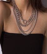 AQUASTREET Vintage Silver Thick Chunky Chain Layered Necklace with Inlaid Crystal Alloy for  Women