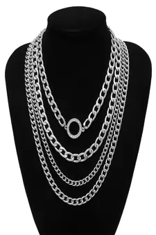 AQUASTREET Vintage Silver Thick Chunky Chain Layered Necklace with Inlaid Crystal Alloy for  Women