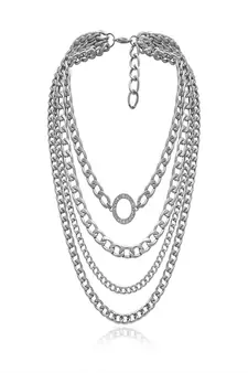 AQUASTREET Vintage Silver Thick Chunky Chain Layered Necklace with Inlaid Crystal Alloy for  Women