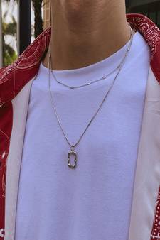 AQUASTREET Men Silver Toned 2 Layered Chains With Square Hollow Pendant