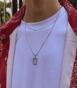 AQUASTREET Men Silver Toned 2 Layered Chains With Square Hollow Pendant