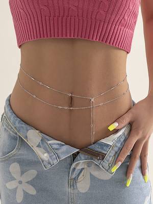 AQUASTREET Set Of 2 Silver Plated  Stone Studded Layered Waist Chain 1