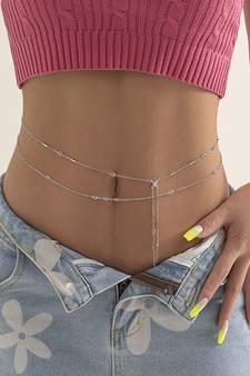 AQUASTREET Set Of 2 Silver Plated  Stone Studded Layered Waist Chain