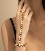 AQUASTREET Chunky Solid Curb Chain Ring Bracelet Gold plated Alloy For Women And Girls. 