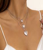 AQUASTREET Set Of 3 Heart Pendant Silver Plated Chain