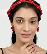 AQUASTREET Women Red Set of 2 Beaded Hairband With Earrings