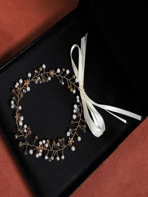 AQUASTREET Women Gold Toned  Beige Crystals  Pearls Embellished Hairband 1