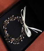 AQUASTREET Women Gold Toned  Beige Crystals  Pearls Embellished Hairband