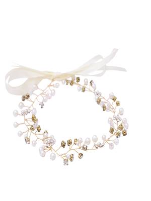 AQUASTREET Women Gold Toned  Beige Crystals  Pearls Embellished Hairband 2