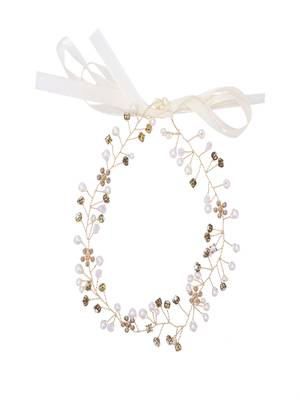 AQUASTREET Women Gold Toned  Beige Crystals  Pearls Embellished Hairband 3