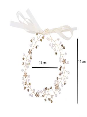 AQUASTREET Women Gold Toned  Beige Crystals  Pearls Embellished Hairband 4