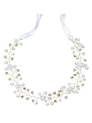 AQUASTREET Women Gold Toned  Beige Crystals  Pearls Embellished Hairband 5