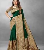 Green Woven Banarasi silk blend Saree With Blouse