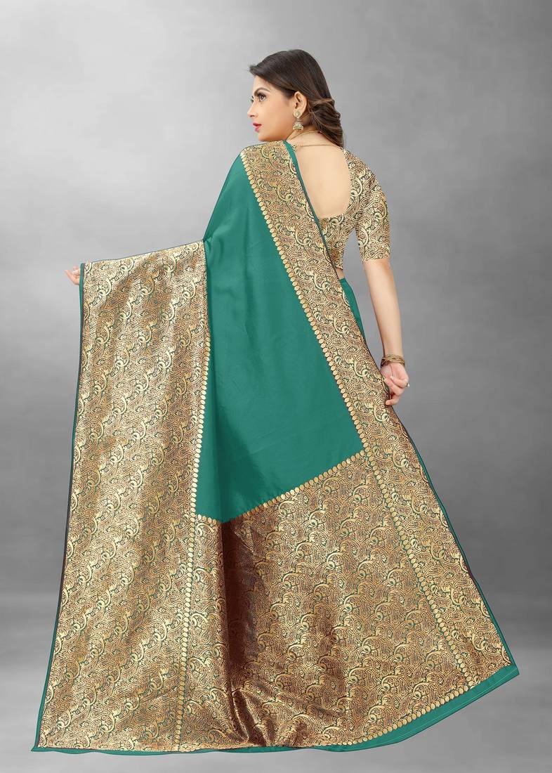 Green Woven Banarasi silk blend Saree With Blouse