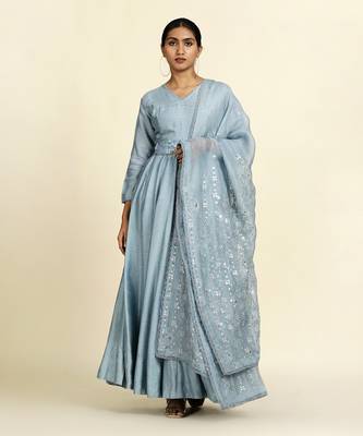 Dusty Blue Anarkali Set 1