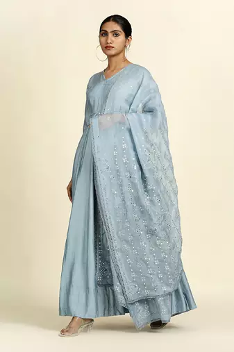 Dusty Blue Anarkali Set