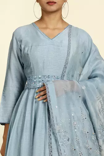 Dusty Blue Anarkali Set