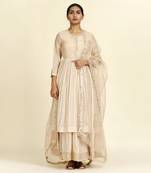 Beige Ghera Kurta With Skirt Set