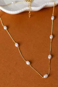AQUASTREET Silver Plated  White Oval Pearl Necklace