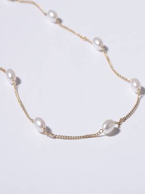 AQUASTREET Silver Plated  White Oval Pearl Necklace 5