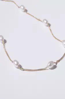 AQUASTREET Silver Plated  White Oval Pearl Necklace