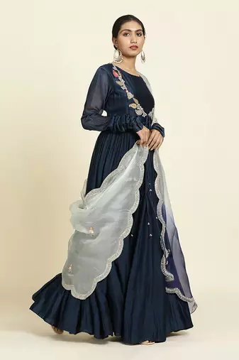 Navy Blue Anarkali Set