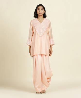 Powder Pink Short Kurti Set 1