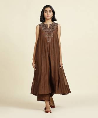 Brown Flared Kurti Set 1