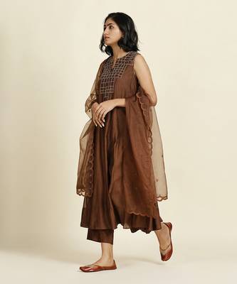 Brown Flared Kurti Set 2