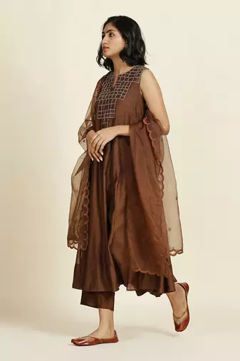 Brown Flared Kurti Set