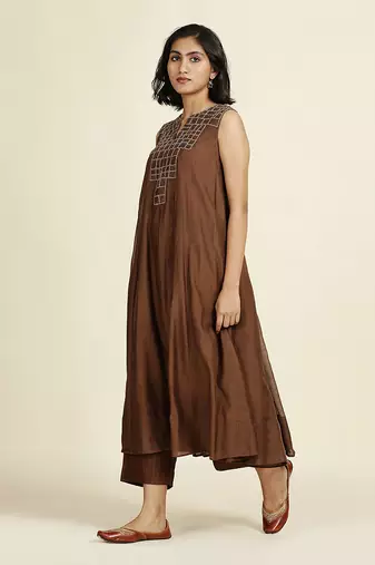 Brown Flared Kurti Set
